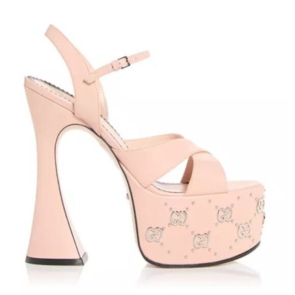 Gucci GG Embellished Pink Platform sandal Silver Interlocking G Studs 41 - Picture 2 of 9